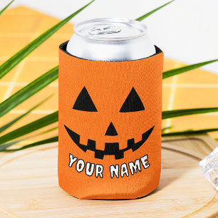 Porta-lata Orange Pumpkin Personalizado Halloween Seu Nome