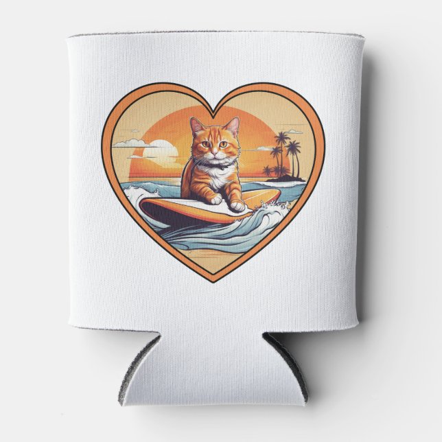 Porta-lata Orange Tabby Surfing Cat (Frente)