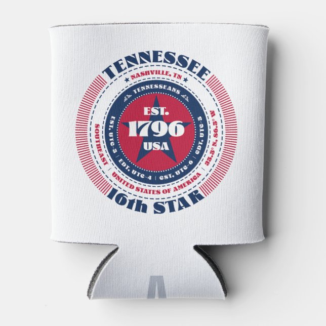 Porta-lata Orgulho do Estado do Tennessee Monograma Resfriado (Frente)
