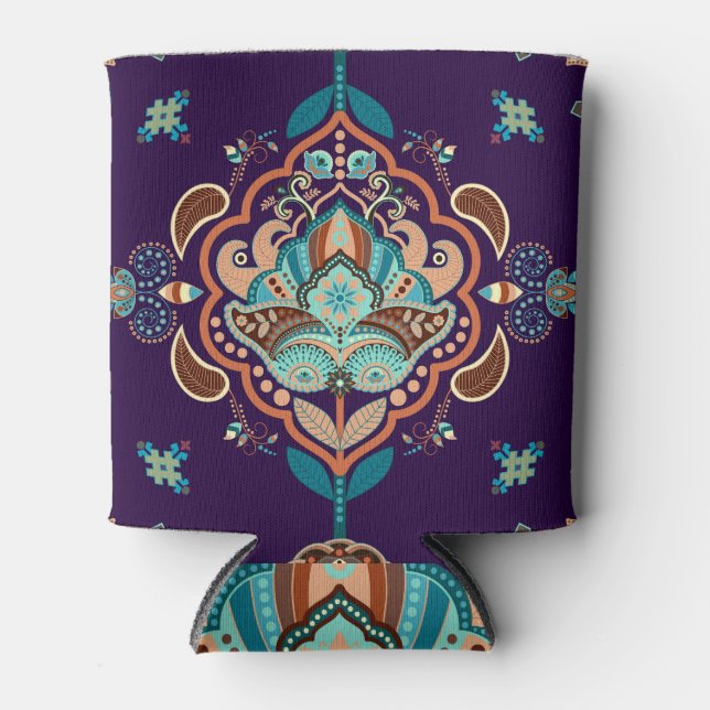 Porta-lata Ornamento Colorido Indiano, Fronteira Geométrica. (Frente)