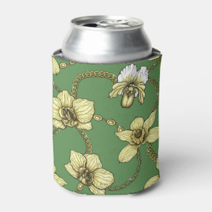Porta-lata Orquídeas e correntes, amarelas e verdes-kelly