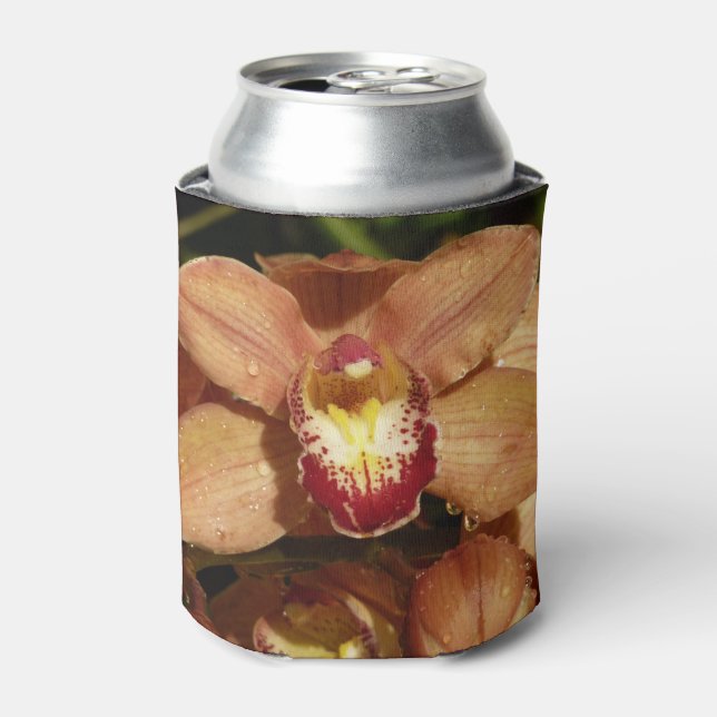 Porta-lata Orquídeas Pêssego com Flores de Gotículas de Chuva (Can Front)