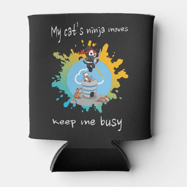 Porta-lata Os movimentos ninja do meu gato me mantêm ocupado  (Frente)