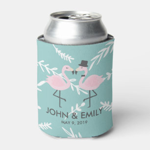 Porta-lata Os noivos do flamingo personalizados podem