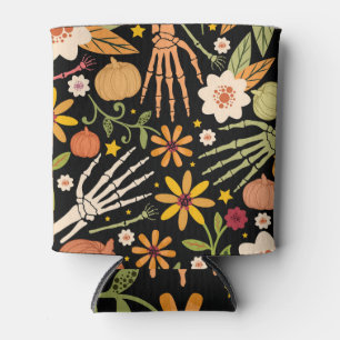 Porta-lata Ossos de Halloween, padrão floral uniforme.