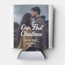 Porta-lata Our first Christmas couple photo name white gray