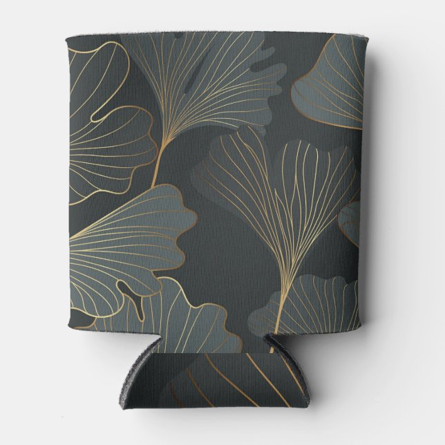 Porta-lata Ouro Ginkgo: Deco Floral Luxurioso. (Frente)
