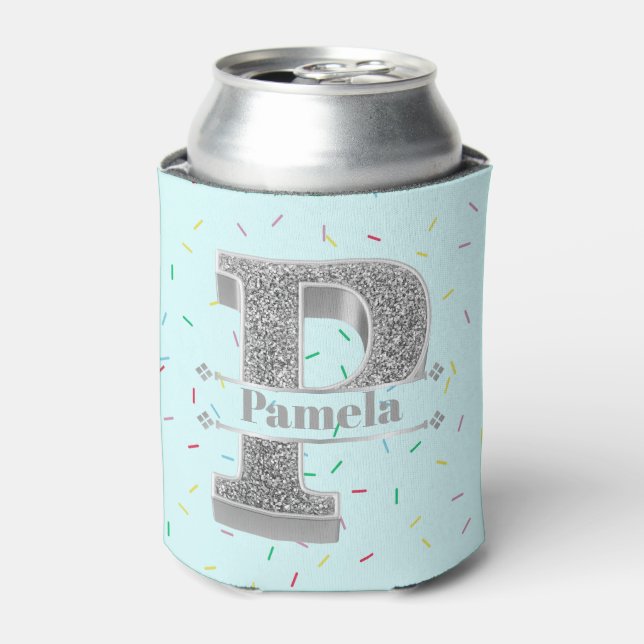 Porta-lata P Monograma Inicial do Prata Personalizado Seu Nom (Can Front)