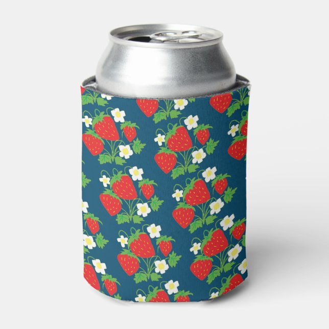 Porta-lata Padrão Azul de Morango e Flor (Can Front)