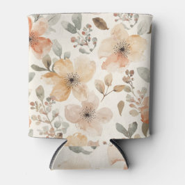 Porta-lata Padrão Botânico em Aquarela Floral Bege Pêssego