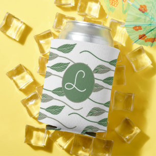 Porta-lata Padrão Botânico Folha Verde Desenho Mão