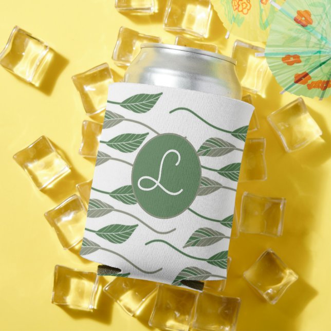 Porta-lata Padrão Botânico Folha Verde Desenho Mão (Verão in situ)