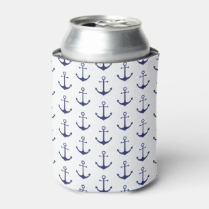 Porta-lata Padrão branco azul marinho da âncora náutica