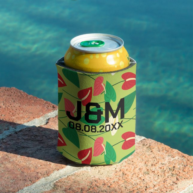 Porta-lata Padrão colorido de flores flamingas (Piscina in situ)