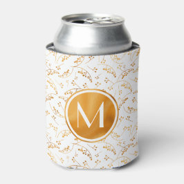 Porta-lata padrão de amoras de ouro na moda monograma em bran