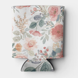 Porta-lata Padrão de Aquarela Floral Jardim de Coral Rosado