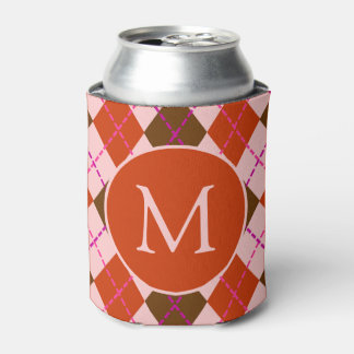 Porta-lata Padrão de Argyle Vermelho Rosa e Marrom Monograma