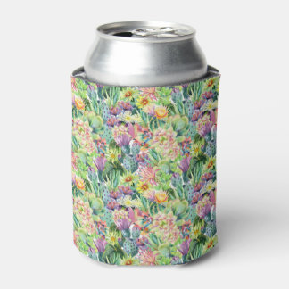 Porta-lata Padrão de Cactos de Aquarela Exótica