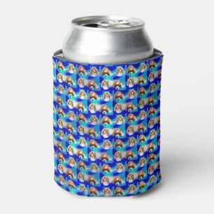 Porta-lata Padrão de Cães Cavalier Abstrato Azul, Fria