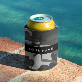 Porta-lata Padrão de Camuflagem Cinza, Seu nome, Personalizar