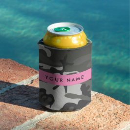 Porta-lata Padrão de Camuflagem Cinza, Seu nome, Personalizar