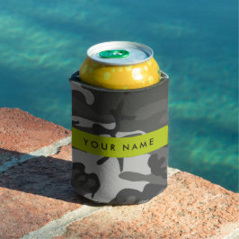 Porta-lata Padrão de Camuflagem Cinza, Seu nome, Personalize