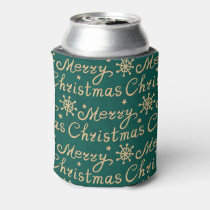 Porta-lata Padrão de Carta de Natal Merry Verde Dourado Faux