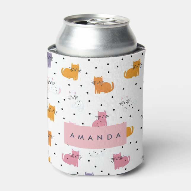 Porta-lata Padrão de Cat Playful Personalizado com Bolinhas (Can Front)