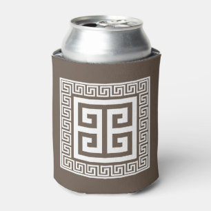 Porta-lata Padrão de Chave Grega Design Branco e Marrom