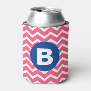 Porta-lata Padrão de Chevron Monograma Rosa Brilhante e Branc