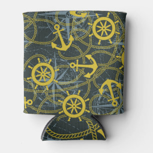 Porta-lata Padrão de colheita náutica, âncora e mapa.