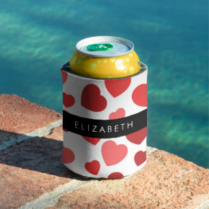 Porta-lata Padrão De Corações, Corações Vermelhos, Seu Nome