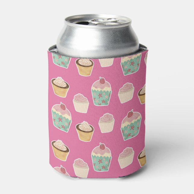 Porta-lata Padrão de Cupcake Rosa Fofo (Can Front)