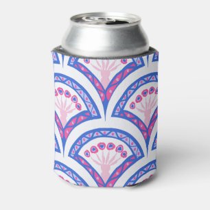 Porta-lata padrão de damasco floral azul