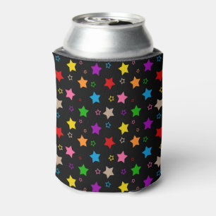 Porta-lata Padrão de Estrelas Coloridas Preto