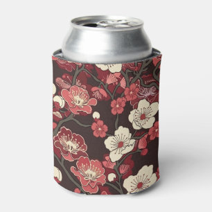 Porta-lata Padrão de Flor de Cerejeira Burgundy Escuro