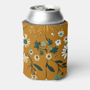 Porta-lata Padrão de Flores Mostarda Boho Retrô de Outono