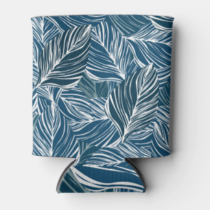 Porta-lata Padrão de Folha Azul: Papel de Wallpaper Vintage.
