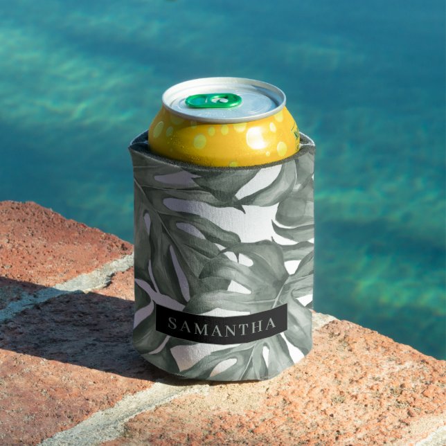 Porta-lata Padrão de Folhas de Oásis Moderna de Aquarela Trop (Piscina in situ)