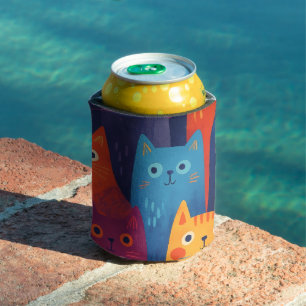 Porta-lata Padrão de Gato de Desenho Animado Colorido Gato