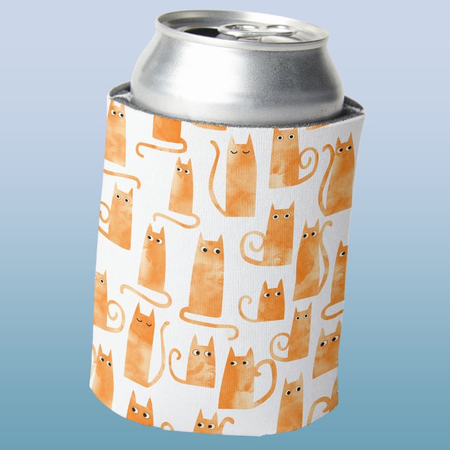 Porta-lata Padrão de Gato Laranja Divertido (Fun Orange Ginger Cat watercolor pattern can cooler)