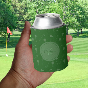 Porta-lata Padrão de Golfe Verde Monograma Elegante Nome Mas