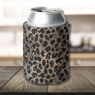 Porta-lata Padrão de Leopardo Dourado Preto Marrom Brilho Lux