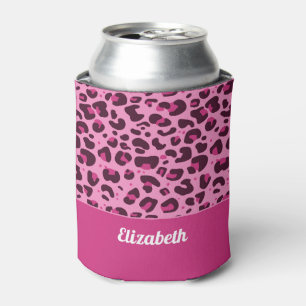 Porta-lata Padrão de mancha-leopardo cor-de-rosa com nome