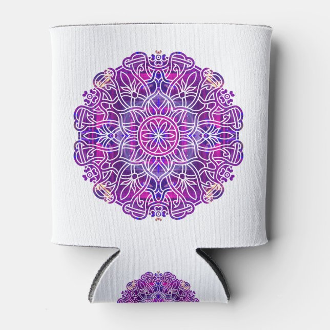 Porta-lata Padrão de Mandala rosa e roxo (Frente)