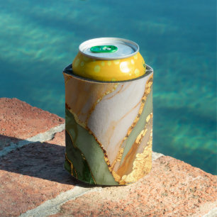 Porta-lata Padrão de Mármore Verde e Dourado