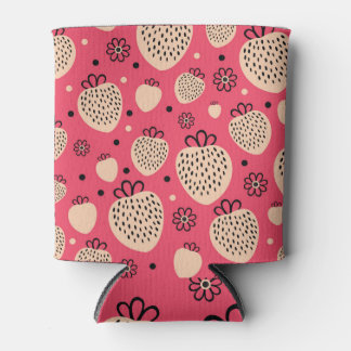 Porta-lata Padrão de morango cor-de-rosa: design doce sem cos