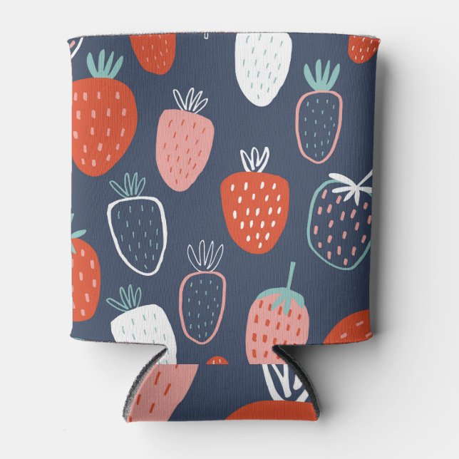 Porta-lata Padrão de morango, textura de crianças escandinava (Frente)