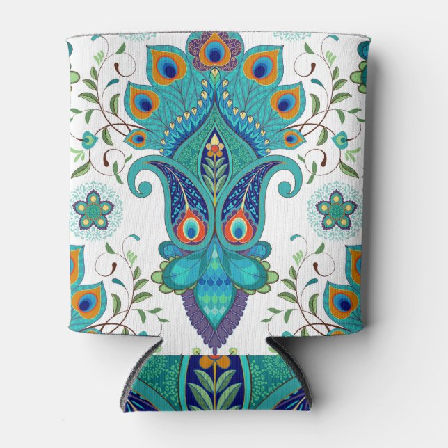Porta-lata Padrão de penas de pavão oriental. (Frente)