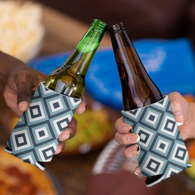 Porta-lata Padrão de quadrados azuis (blue geometric squares cooler)